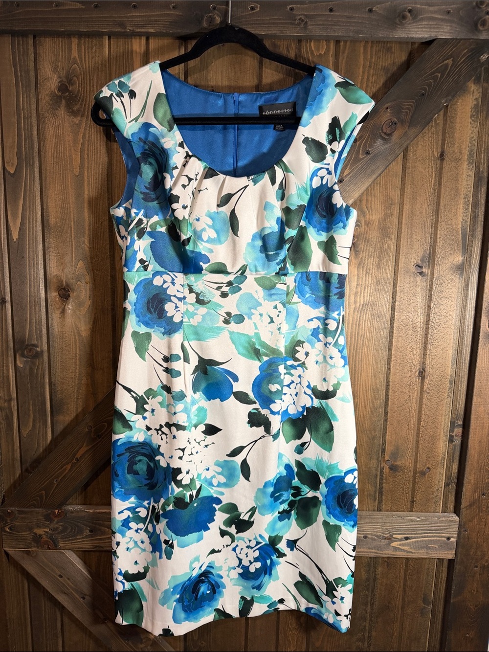 connected apparel White Midi Dress with Blue & Green Floral Print